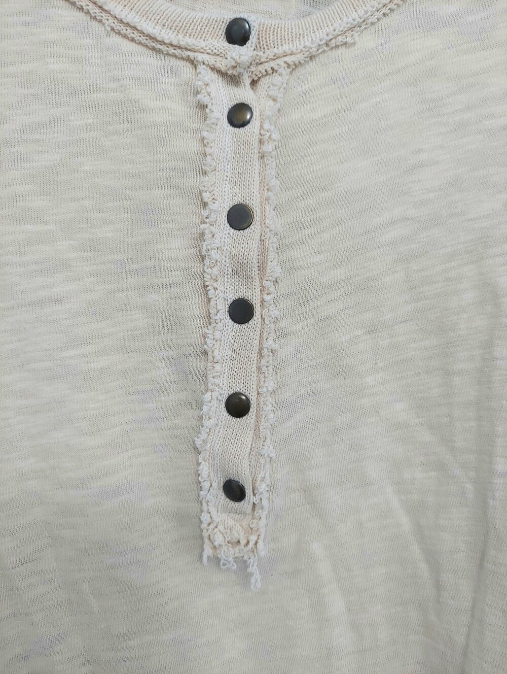 We The Free Cotton Ivory Long Sleeve Knit Henley Top Distressed Edges Small - Picture 3 of 12